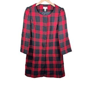 LOFT Plaid Wool Coat Size 10 Cabincore Winter Holiday‎ Classic Preppy Red Black